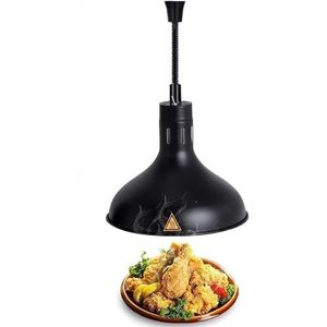 Hangende voedselwarmtelamp, verstelbare commerciële voedselwarme lamp, verstelbare lengte 60-180 mm Buffetvoedselwarmtebehoud kroonluchter 290 mm lampenkap (Color : Black)