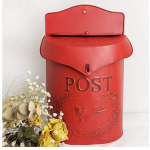 Veilige aan de muur gemonte erde brievenbus Aan de muur gemonteerde rustieke brievenbus, brievenbus, suggestiekast, vintage ijzer, verweerd metaal, landhuis, buitenhuisdecoratie(Red)