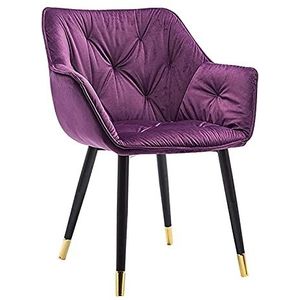 GEIRONV 1 stks metalen poten fluwelen eetkamerstoel, moderne hoge achterkant gevoerde lounge zijkantje keuken woonkamer slaapkamer fauteuil Eetstoelen (Color : Purple, Size : Golden edging feet)