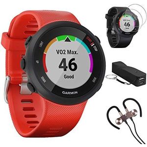 Garmin Forerunner 45 GPS-hardloophorloge 42 mm (Lava Red) 010-02156-06 w/accessoireset omvat, Deco Gear Sport draadloze oordopjes, draagbare sleutelhanger oplader & Deco Essentials schermbeschermer (2