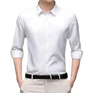 Hgvcfcv Mannen Lange Mouwen Shirts Business Office Casual Shirt, Wit, 3XL