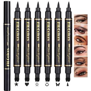 Sitovely Vloeibare eyeliner met dubbele kop, 6 stuks, zwarte eyeliner stempel, zwarte eyeliner, stiften met vleugels voor dames, langdurige tattoo-make-up met eyeliner-sjablonen