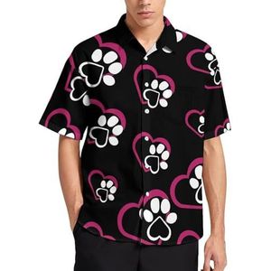 Hondenpoot en hart zomer herenoverhemden casual korte mouwen button down blouse strand top met zak 4XL