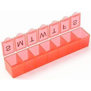 Pillendoosjes 7 dagen 1 keer per dag, pillendoosorganisator, wekelijkse tabletbox, dagelijkse pillenorganizer met doseervakken, handig formaat, draagbare medicijnopbergdoos (oranje)