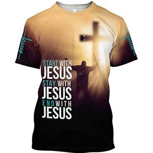 Mannen Cross Jezus Korte Mouw T-shirt Retro 3D Jezus Cross Patroon Print Crew Hals T-shirts Mode Casual Sport Pullover Tee Top, # 7, M
