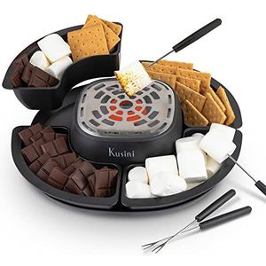 Kusini Smores Maker Tafelblad Indoor - Vlamloze Elektrische Marshmallow Rooster - 4 Afneembare Trays & 4 Roostvorken - Geschenkset & Date Night Idee. Filmavond benodigdheden & Housewarming Gift