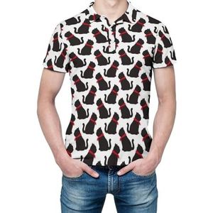 Zwart kattenpatroon heren shirt met korte mouwen golfshirts normale pasvorm tennis T-shirt casual zakelijke tops