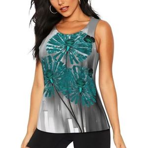 Workout tanktops voor dames, grijs groenblauw bloem vlinder - slanke pasvorm ronde hals vest top sport running t-shirt mouwloze tank top zomer atletische yoga vesten, 3 D, S
