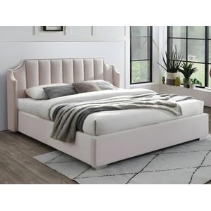 Vente-unique - Bed met opbergruimte 140 x 190 cm met gebogen hoofdbord - Fluweel - Roze + matras - TEOMIS