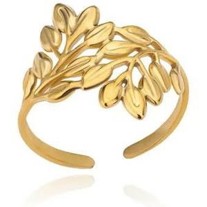 18K vergulde roestvrijstalen ringen voor vrouwen Uitgeholde ringen Geometrische open ring voor vrouwelijke sieraden - Gouden kleur-9-18K verguld