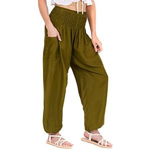 LOFBAZ Harembroek voor Vrouwen Yoga Boho Hippie Kleding Dames Palazzo Bohemien Pyjama Strand Indiase Zigeuner Genie Kleding Effen 1 Donkergroen 3XL