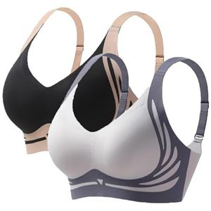 Krachtige Push-Up Naadloze BH Met Verstelbare Brede Bandjes(Black+blue,XX-Large)