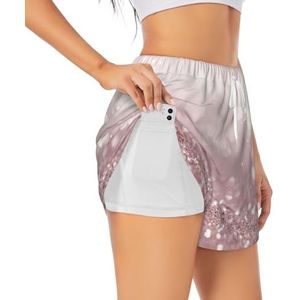 YQxwJL Roze Glitter Print Atletische Hoge Taille Running Shorts Voor Vrouwen Sneldrogende Gym Workout Shorts Voor Zomer Casual, Wit, M