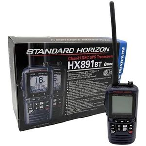 Standaard Horizon HX891BT/E Drijvende VHF Marine Radio, 6W, GPS-Navigatie, IPX8 Waterdicht, Marineblauw, Bluetooth