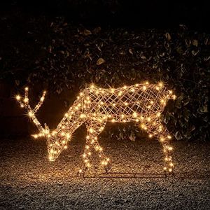 Lights4fun Studley Rendier, van 220 leds in rotan, grazend hert-figuur, kerstverlichting met timer, voor buiten en binnen