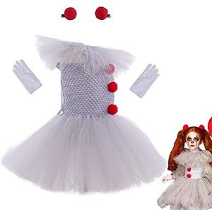 Wukesify Clownskostuum voor meisjes, tutu-jurk voor meisjes, schattige tutu-jurken, kinderen clownskostuums met handschoenen en rode haarspeld voor Halloween cosplay carnaval verkleedkleding