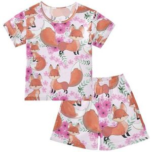 YOUJUNER Kinderpyjama set schattige vos bloem korte mouw T-shirt zomer nachtkleding pyjama lounge wear nachtkleding voor jongens meisjes kinderen, Meerkleurig, 6 jaar
