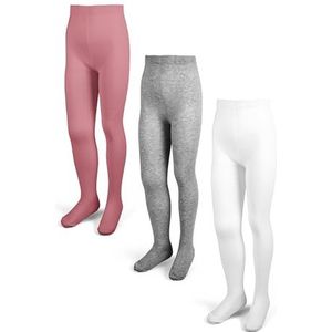Basic Treasure Set van 3 kinderpanty's voor meisjes, set van 3 panty's voor kinderen, grijs/wit/roze (maat 98-140), Grijs Melange/Wit/Roze, 110/116 cm