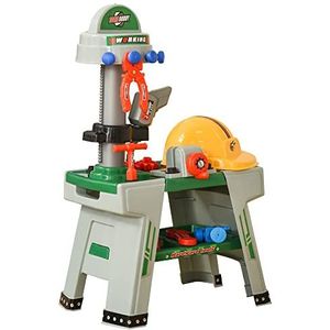 HOMCOM kinderwerkbank werkbank werkbanktafel met 37 accessoires rollenspel speelgoed voor kinderen van 3 tot 6 jaar PP kunststof groen + grijs 44 x 26 x 71 cm