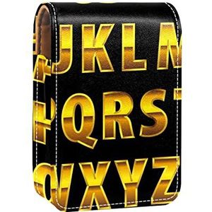 Lipgloss Houder Lipstick Case Draagbare Mini Lipstick Opbergdoos Reizen Lipstick Organizer Case met Spiegel voor Vrouwen Alfabet Gouden, Meerkleurig, 9.5x2x7 cm/3.7x0.8x2.7 in