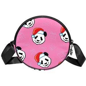 Kerst Panda Roze Crossbody Tas Messenger Bag Portemonnee voor Vrouwen, Meerkleurig, 6.7x6.7x2.3 in, Sling Rugzakken