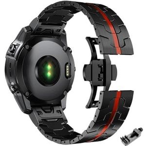 26 22mm Quick fit roestvrijstalen band for Garmin Fenix ​​8/7/7X/7XPro/6/6X/6XPro/5XPlus metalen release horlogeband(Black red,26mm For Fenix 7X 6X 5X)