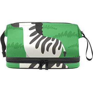 Grote capaciteit reizen cosmetische tas,Groene zebra's,Make-up tas,Waterdichte make-up tas organisator, Meerkleurig, 27x15x14 cm/10.6x5.9x5.5 in