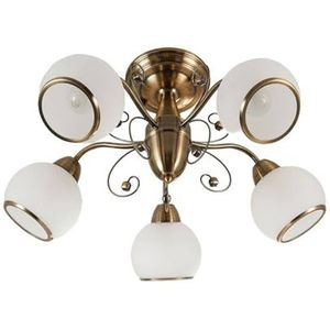 Lindby Plafondlamp Corentin - 5-Lamps - Wit/Messing - Glas