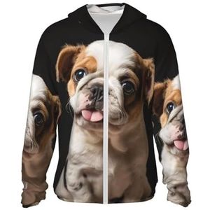 Upf 50+ zonwering hoodie jas volledige rits lange mouwen zon shirt grappig puppy huisdier vissen shirt, zwart, XXXL