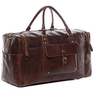 SID & VAIN Travel Holdall Yale Grote Duffel Echt Leer 53 cm Weekender Duffle Heren Tas Bruin, Bruin-cognac, Unisex-Adults, Reizen Duffle