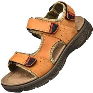 Classics Wandelsandalen voor heren, echt leer, modieus, open teen, holle, backpacking, strandschoenen, Goud, 42 EU