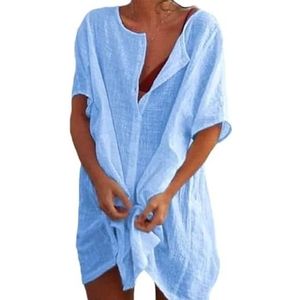 SkyjOy Cover Ups Voor Vrouwen Strandkleding Katoenen Tunieken Voor Strand Vrouwen Badpak Coverups Vrouw Badmode Strandkleding Strandkleding Mini Jurk Badpak Cover Ups Voor Vrouwen (Blauw, S)