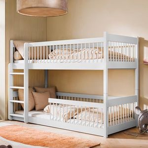Kids Collective Hoogslaper kinderen, stapelbed, kinderbed | massief grenenhout, afgeronde randen, ombouwbaar tot 2 bedden | maten: 80x180, 90x190, 90x200 cm | 80x180 cm van 3 tot 12 jaar | wit