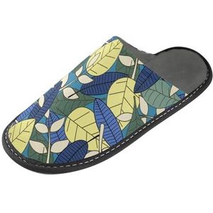LI ZHI XIN Volwassen Pluche Slippers Dames Flanel Warme Huis Schoenen Met Antislip Mens Indoor Slippers Met PVC Zool Maat 4-11 Tropische Planten Kleurrijke Bladeren, Meerkleurig, 4/5 UK