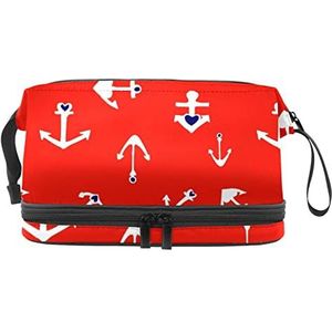 Dubbellaags Cosmetische Tas Naadloze Anker Draagbare Make-up Tas Reizen Organizer Pouch Voor Vrouwen Meisjes Toiletries Tassen, Meerkleurig, 27x15x14 cm/10.6x5.9x5.5 in, Make-up zakje