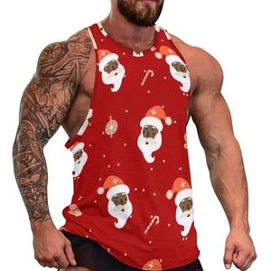 Rood kerstpatroon met kerstman heren tanktop grafische mouwloze bodybuilding T-shirts casual strand T-shirt grappige sportschool spier