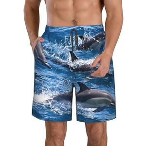 PHTZEZFC Dolphins in the Sea Print strandshorts voor heren, zomervakantie, strandshort, casual, lichtgewicht trekkoord, Wit, XL