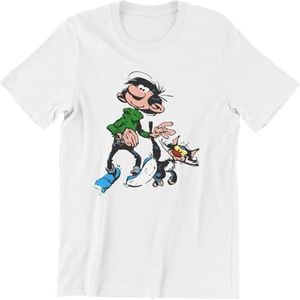Cartoon Color Big Ben Walking With Cat TShirt For Men Gaston Lagaffe Clothing T Shirt white L