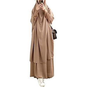 Moslim tweedelige gebedsjurk voor dames, Abaya-jurk, islamitisch, Midden-Oosten, Dubai, Turkije, Max Kaftan, hijab-jurk met volledige lengte, Kaki, Eén Maat