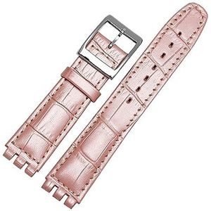 Echt Lederen Armband Compatibel Met Stalen Horlogeband 17mm 19mm Polsband Blauw Rood Zwart Horlogebanden Vrouwen Man Horloge Riem Accessoires (Color : Fluorescent pink, Size : 17mm)