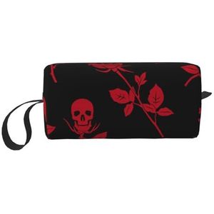 WSHFFILO Schedel Rose Gedrukt Ontvangen Tas Potlood Case Kleine Make-up Tas