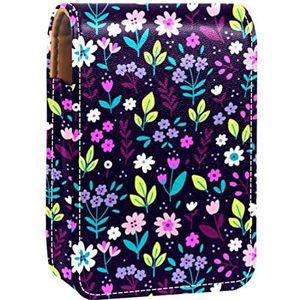 Lipgloss Houder Lipstick Case Draagbare Mini Lipstick Opbergdoos Reizen Lipstick Organizer Case met Spiegel voor Vrouwen Bloem Paars, Meerkleurig, 9.5x2x7 cm/3.7x0.8x2.7 in