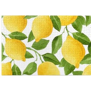 Lichtgevende gele aquarel citroenen, puzzel 1000 stukjes houten puzzel familiespel wanddecoratie