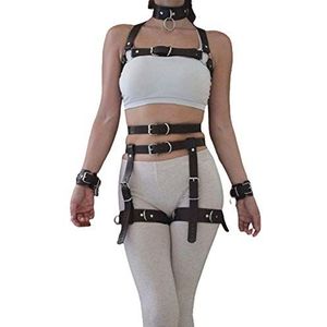 Saturey Leren harnas voor dames, jarretelgordel, lichaamsketting, verstelbaar met gespen