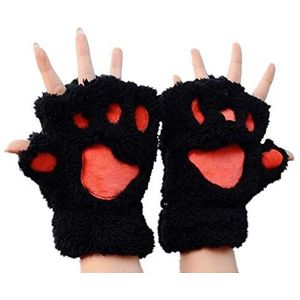 DOBRE Bear Paw Cat Claw Vingerloze Faux Fur Mitten Pluche Pluizige Winter Warme Handschoenen, Zwart, M