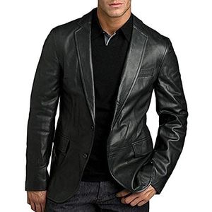 JACKETZONE Heren Echt Lamsleer Blazer Jas Slim Fit Leer | Zwarte Leren Blazer voor Mannen, Zwart - Casual Blazer Jas, M