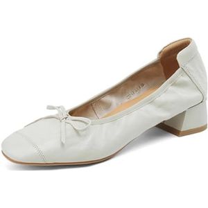 Sekiueo Dames Pumps Met Vierkante Neus Zacht Leer Dikke Lage Hakken Instappers Comfortabele Kantoorschoenen,Beige,35 EU