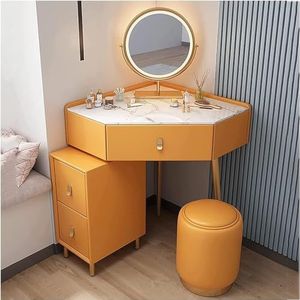Vanity Desk Corner Design Make-up Vanity Set met verlichte spiegel kaptafelkast en gedempte kruk kaptafel