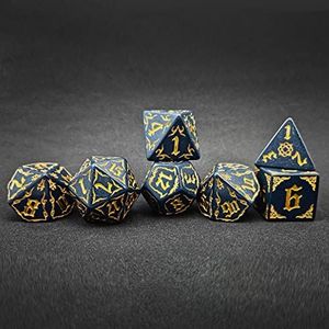 Bescon Giant Fire-Patterned DND Dice Set 1 Inch (25MM) Blue Rock, Oversized D&D Dice Set for Dungeons and Dragons Role Playing Games