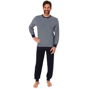 Normann Badstof pyjama met lange mouwen voor heren, met manchetten, ook in grote maten, blauw 1, 50